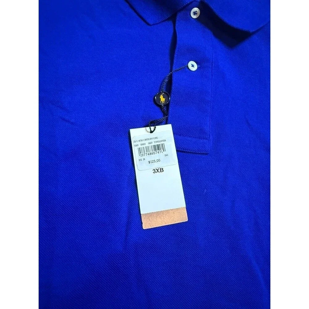Polo Ralph Lauren Mens Size 3XB Long Sleeve Polo Shirt  Blue Mesh Classic Preppy
